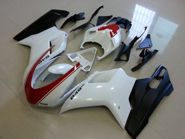 Ducati 848 1098 1198 2007-2014 - Matt Schwarz Weiß mit rotem Streifen Ducati 848 1098 1198 2007-2014 - Matt Schwarz Weiß mit rotem Streifen