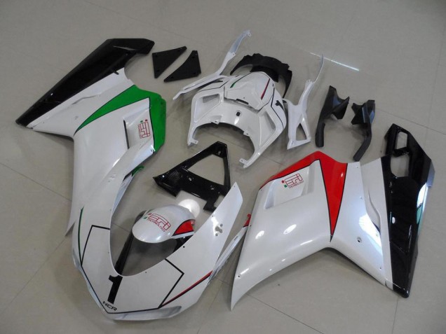 Ducati 848 1098 1198 2007-2014 - Perl Weiß mit italienischer Flagge Ducati 848 1098 1198 2007-2014 - Perl Weiß mit italienischer Flagge