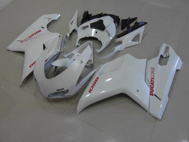 Ducati 848 1098 1198 2007-2014 - Perl Weiß mit roten Aufklebern Ducati 848 1098 1198 2007-2014 - Perl Weiß mit roten Aufklebern
