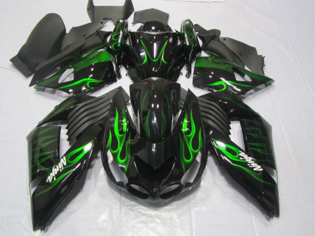 Kawasaki ZX14R ZZR 1400 2006-2011 - Schwarze Grüne Flamme Ninja Kawasaki ZX14R ZZR 1400 2006-2011 - Schwarze Grüne Flamme Ninja