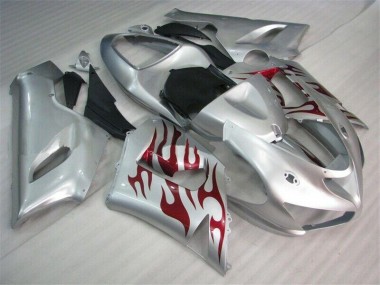 Kawasaki ZX6R 2005-2006 - Silber Rot Flammen
