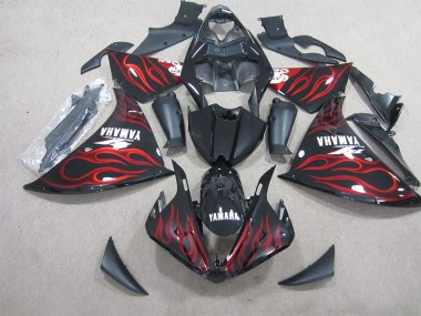 Yamaha R1 2009-2011 - Schwarz rote Flamme Weißer Aufkleber
