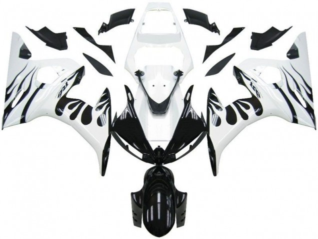 Yamaha R6 2003-2005 - Weiß Flamme Schwarz Yamaha R6 2003-2005 - Weiß Flamme Schwarz