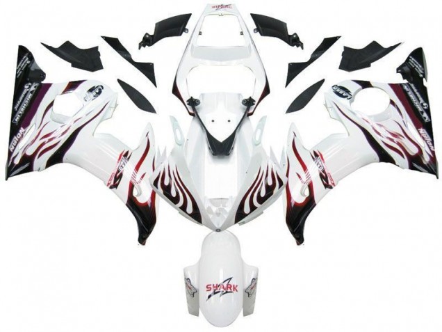Yamaha R6 2003-2005 - Weiß Schwarz Rot Flamme Yamaha R6 2003-2005 - Weiß Schwarz Rot Flamme